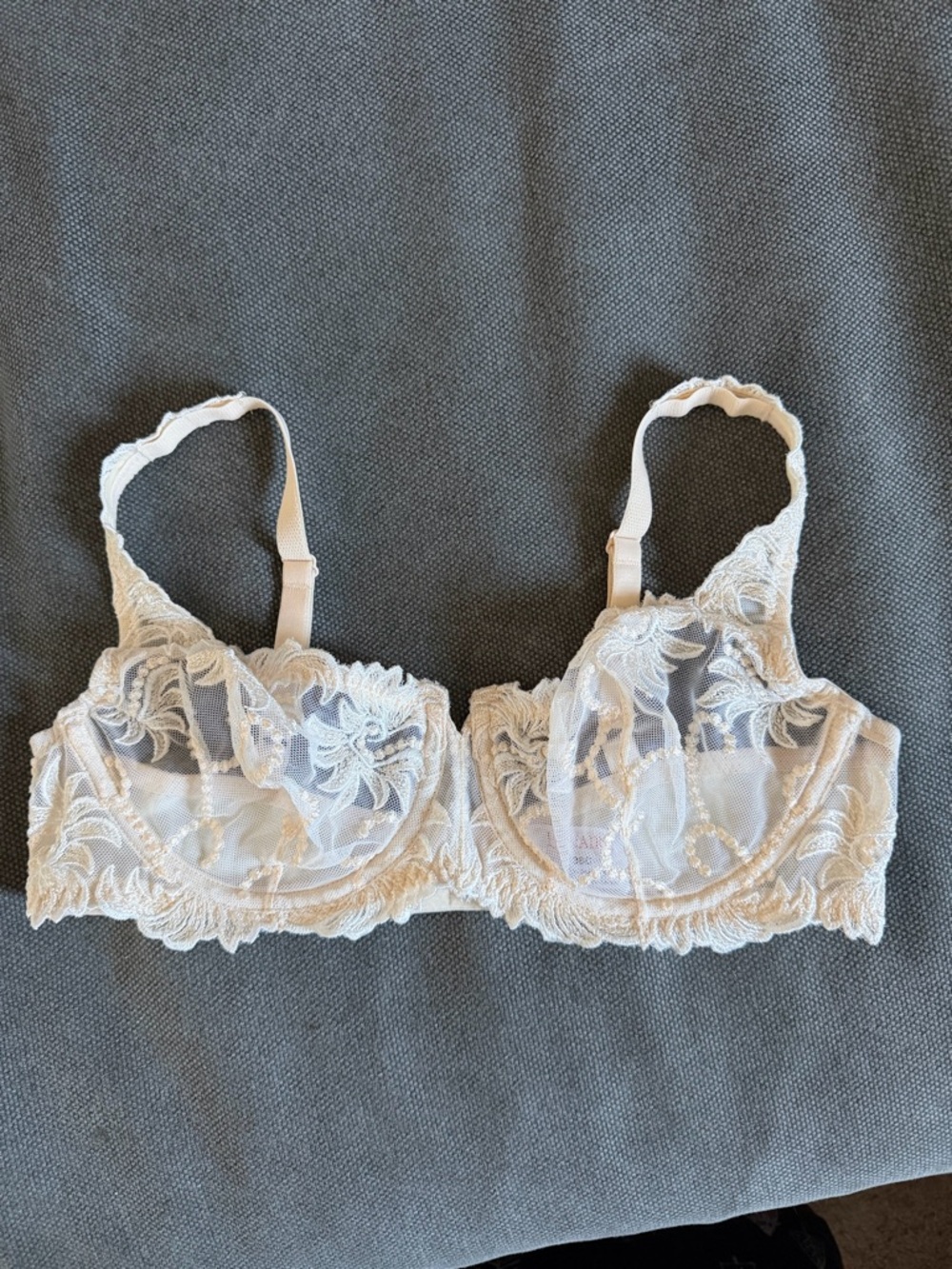 Lunaire Sheer‎ Floral Lace Underwire Semi Demi Bra in Ivory